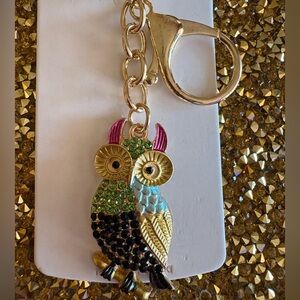 Mint NWT Multicolor Owl Key Holder in gold tone.
